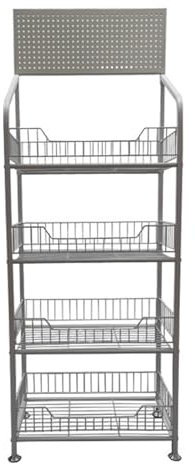 4-stöckiges Regal für Einzelhandel, Süßigkeiten-Snack-Präsentationsregal, Küchenregal, Snack-Präsentationsregal mit Rollen, Metall-Standregal für Badezimmer, Wohnzimmer, Büro, Garage