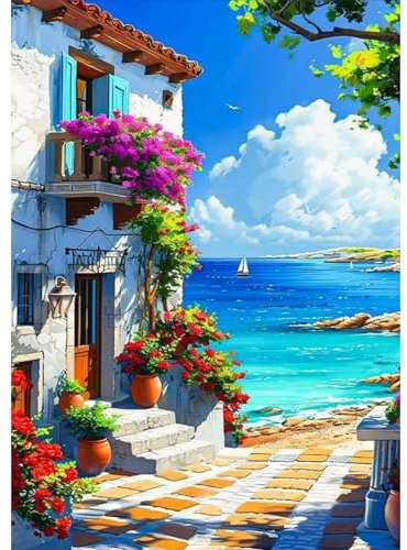 Bowetile 5D Paysage Diamond Painting, DIY Vue sur la Mer Diamant Painting Kit Complet, Peinture Diamant Adulte, Diamant Strass Point de Croix Cristal Painting pour Murale Décoration 30x40 cm