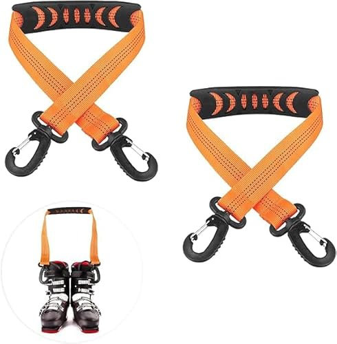 2 PCS Sangle de Ski, 52.5 CM Sangle Porte Ski Réglable, Sangle de Transport de Ski Hiver Portable, avec Patin Antidérapant et Boucles À Double Extrémité, Accessoires de Ski, Orange