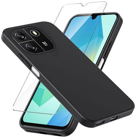 LYZXMY Case Compatible with Blackview Wave 6C / Blackview Oscal Flat 1C (6.56) Phone Case with 1 Pack Tempered Glass Screen Protector - Black Silicone Soft TPU Cover Bumper Shell