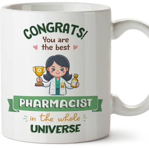 MUGFFINS Pharmacist Woman Mug - in English - Best in Universe Trophy - Funny Gift for Colleagues - Ceramic 11oz Mug