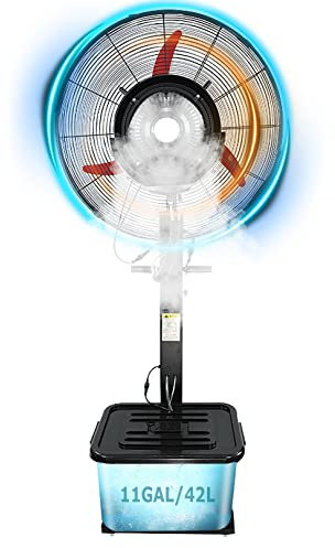 SFNIOKFG Black Oscillating Misting Fan, 11 Gallon Large Capacity Tank, 3 Speed Setting, Heavy Duty Outdoor Fan Misters for Cooling, Industrial, Commercial