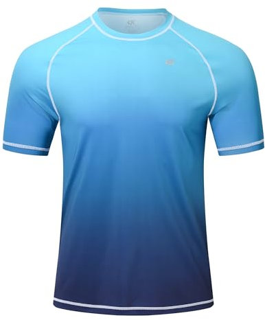 Huayuzh Men's Watersport Rash Guards Swimming Shirts UV Swim Top UPF 50+ Quick Dry Short Sleeve Surfing Running Sports Top Blue Gradient S