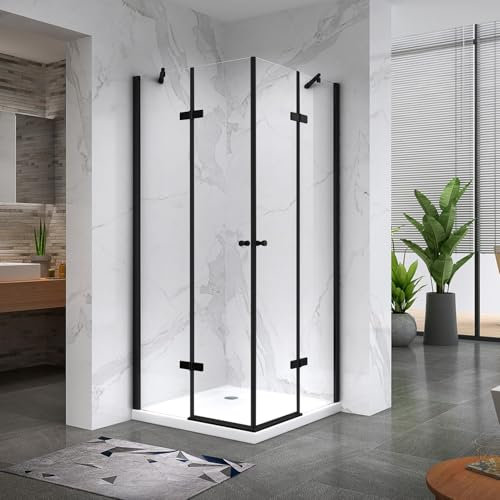 MAYA-BLACK Cabine porte de douche d'angle H 190 cm, 90 x 90 cm, verre transparent