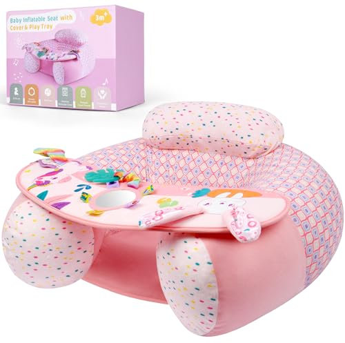 Alaoo Siège Gonflable pour Bébés,SièGe De Sol Gonflable pour Bébés de 3 Mois et Plus Siège de Canapé pour Bébé Soutien du Dos pour Nourrisson Chaise de Bébé Gonflable,Rose
