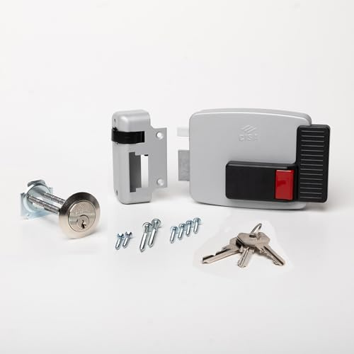 CISA - Cerradura eléctrica para aplicar 111610602N7 - Cerradura eléctrica CISA de acero pintado con botón interior - Cerradura de puerta exterior eléctrica entrada 60 ajustable - Mano izquierda