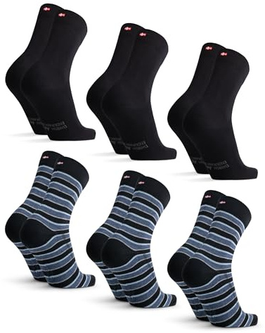 DANISH ENDURANCE 6 Paar Socken Bio-Baumwolle, Businesssocken, Socken für Freizeit, Unisex, für Damen & Herren Mehrfarbig (3xSchwarz, 3xSchwarz Gestreift) 39-42