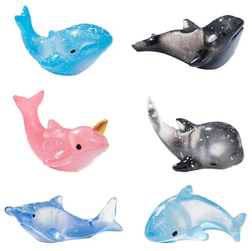 Kisangel 6 Stück Mini Delfin Figuren, Miniatur Wale und Haie, Tiere Figuren für Fischbecken, Aquarien, Miniatur Landschaftsgärten und Bonsai