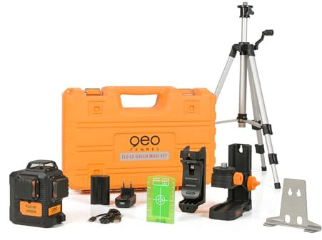 FLG 534640 Lot de 6 lasers laser multi-lignes 360° Vert dans une boîte à outils compacte avec de nombreux accessoires pour vos travaux d'aménagement intérieur