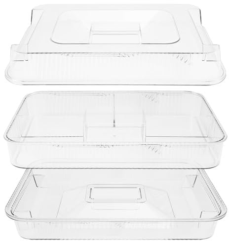 KTCINA Chilled Serving Tray 3 Layer Clear Ice Chilled Party Platter with Lid Multifunctional Veggie Fruit Ice Serving Trays Cold Food Platters for Home Kitchen Gathering