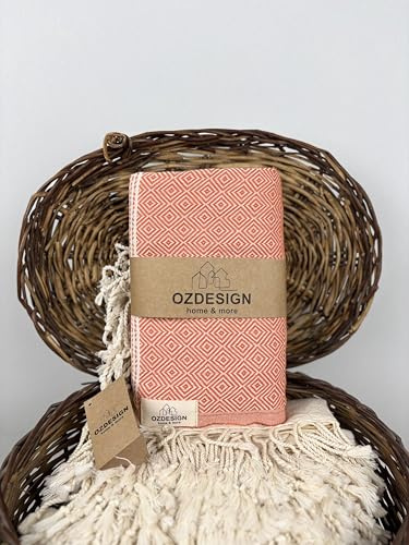 OZDESIGN DILAY Türkisches Handtuch - 100% Baumwolle Pestemal, 100x180cm - Schnell trocknendes, leichtes, sehr saugfähiges Hamamtuch für Bad, Strand, Spa & Reisen (1, Orange)