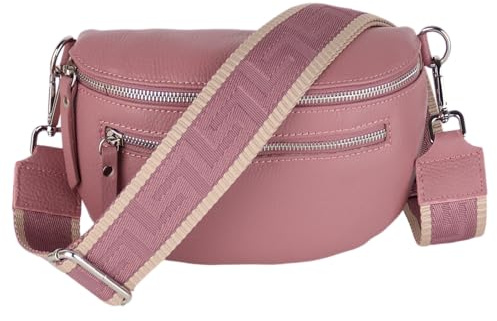 MIRROSI® Damen Bauchtasche Umhängetasche 27x14,5x8cm Damen, Made in Italy, aus Echtleder Tasche Echtes Leder, Brusttasche, Crossbody Bag,Bohemian Style (1 Tasche 2 Gurte)