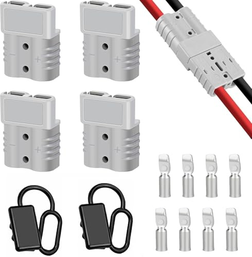 4 Stück Anderson Stecker 50A, 600V 50Amp Batterie Stecker Anderson Stecker Batterieanschluss Stecker Batterieanschluss für Auto Wohnmobil Wohnwagen Motorrad Boot Solaranlagen,mit Staubschutzkappen