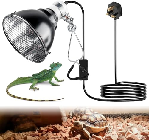 Vegena Reptile Heat Lamp Holder, E27 200W Reptile Reflector Dome Lamp Fixture 5.5in, Ceramic Lamp Holder with Gaurd, Tortoise Heat Lamp Socket for UVA UVB, Infrared Heat Bulbs(NO Bulb)