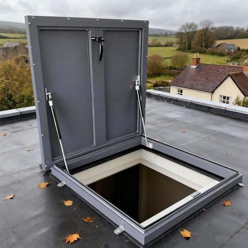 Aluminum Roof Hatch - Roof Security Access Door with Switch Type Handle, Roof Steel Escape Security Door with Hydraulic Support Rod, for Attic Basement Vault Cellar (70×70cm)