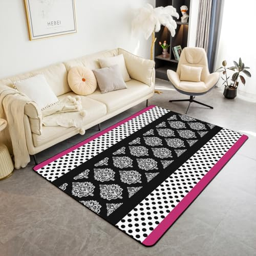 Homemissing Schwarz Weiß Jacquard Teppich 100x150cm Zebra Wohnzimmerteppich Damask Muster Super Weich Tierdruck Küchenteppich Modern Teppich