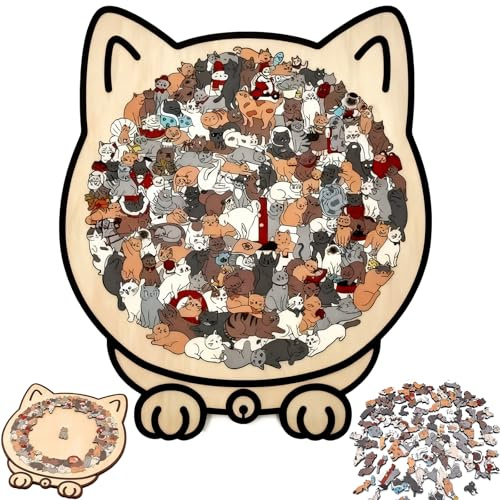 Holzpuzzle Katze, Katzenförmiges Holzpuzzle mit 135 Teiliges Colored Holzpuzzles, Katzenförmiges Puzzle, Cat Puzzle, Kreatives Puzzles Holz Geschenk für Für Kinder, Katzenliebhaber Heimdekoration