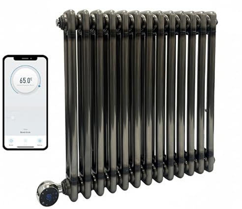 Manissa Wifi Electric 2 Column Raw Metal Smart Radiator 600mm H x 812mm W | Smart WiFi Controlled, Traditional Design, 7 Day Programming, Cast Iron Type, App Compatibility, Old School Style