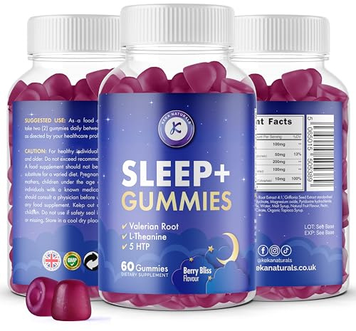 Sleep Gummies for Adults - Sleep Aid with 5-HTP, Valerian Root, Magnesium, L-Theanine & Vitamin B6, Alternative to Melatonin Tablets, Berry Bliss Flavour, 60 Gummies