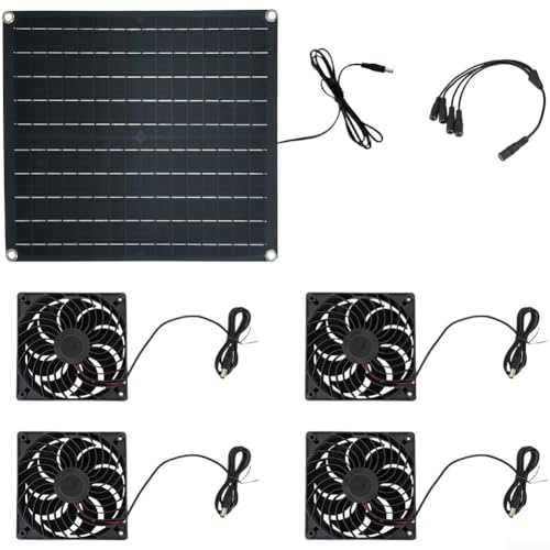 Solares Abluftventilator-Set mit 4 Lüftern, 25W Photovoltaik-Panel für Gewächshäuser, Wohnmobile und Tierställe, IP65 wasserdicht