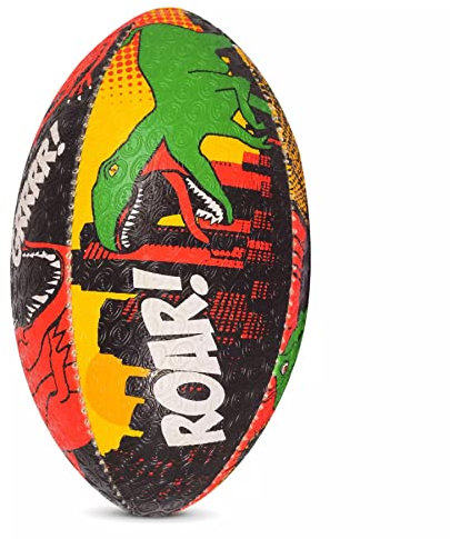 Optimum Cartoon Rugby Ball - Balanced and Responsive for Accurate Handling and Kicking of Top-Performing Rugby Balls - Perfect for Training and Gameplay - 2-Ply 410g Ball - Dino City - Midi