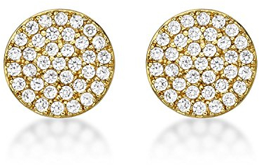 Diamond Treats Funkelnde goldene Scheiben-Ohrringe mit Cubic Zirkonia Steinen in 925 Sterling Silber, runde Goldohrringe für Damen und Mädchen, süße vergoldete Ohrstecker Silber 925