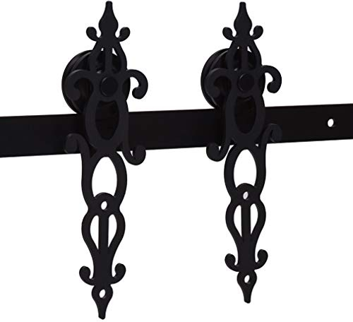 6.6FT/201cm Schiebetürbeschlag Set, Laufschienen für Schiebetür Hängeschiene Schiebetürsystem Laufschiene Tür Hardware Kit, Schwarz