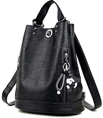DEERWORD Damen Rucksack Taschen Frauen Elegant Tasche Stadtrucksack Rucksackhandtasche Vintage PU-Leder 6462 1-teilig set Schwarz V6