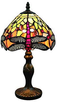 Tokira Vintage Tiffany Tischlampen, E14 Glasmalerei Lampen Schlafzimmer Nacht Wohnzimmer, 8 Zoll Glasmalerei Lampenschirme mit Roter Libelle(Ohne Glühbirnen)