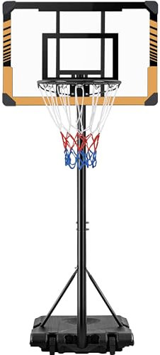 Yaheetech Portable Basketball Hoop, 32''/28'' Alloy Steel Backboard with Adjustable Height and Wheels, Brown/White Basketball Net Stand Set System for All Ages