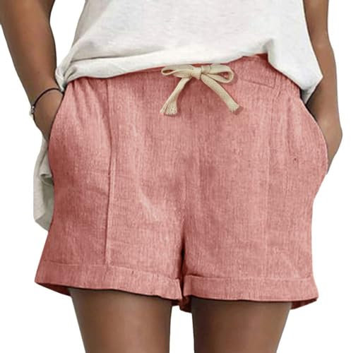 Onsoyours Donna Lino Pantaloni Bermuda Pantaloni Basic Uni Colors Z1 Rosa Medium