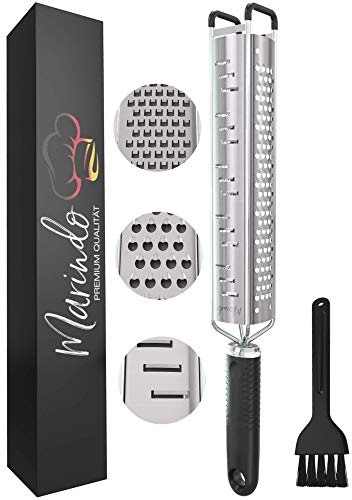 Marindo® 3 in 1 Zester, Grattugia con lame affilate in acciaio inox | grattugia formaggio, limoni, verdure, frutta | lavabile in lavastoviglie | impugnatura in silicone antiscivolo