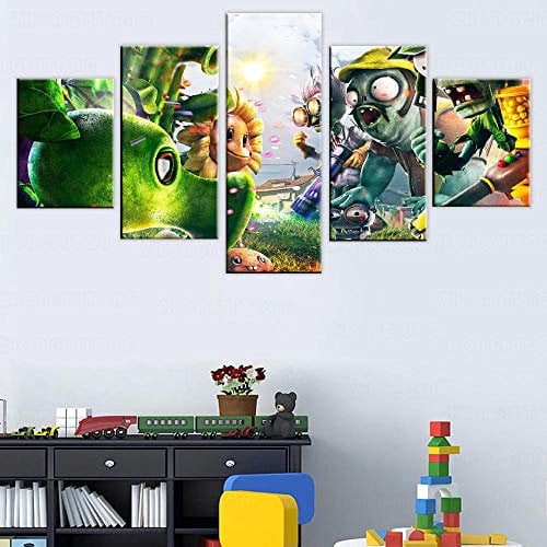 ZHRMGHG 5 Pieces Of Canvas Printing Wall Bean/Flowers/Plants Vs. Zombies Modern Decorative Artwork Hand Huge Painted Canvas Part Panels Completely Framed