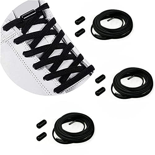 Élastiques Lacets en Caoutchouc avec Fermoir en Métal pour Adulte Enfant - Sans Laçage/No Tie Lacets en Silicone, Lacets de Sport de Chaussures - Lacets Sans Cravate pour Toutes les Chaussures - Noir