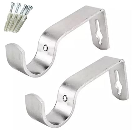 WARESHARK 2 x Heavy Duty Metal Curtain Pole Bracket Holder Curtain Rod Support Wall Brackets Holders 2pcs (Silver)