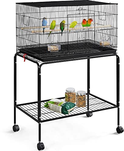 Yaheetech Large Wide Bird Cage Budgie Cage with Stand Parrot Cage Black Iron Flight Cage for Small lovebird/Cockatiel/Parakeet/Conure/Finch 119cm High