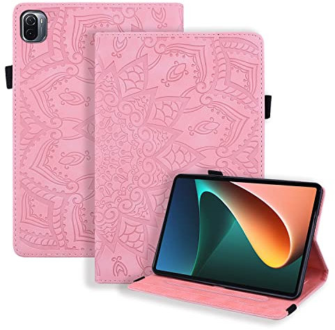 Rosbtib Funda para Xiaomi Mi Pad 5/ Pad 5 Pro 5G 11 Pulgada 2021, Flip Cover con Banda Elástica Función de Soporte PU + TPU Cuero Case Cover Estampado de Mandala - Rosado