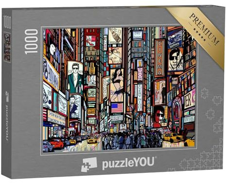 puzzleYOU: Puzzle 1000 Teile „Eine Illustration Einer Straße von New York City, Times Square“ – aus der Puzzle-Kollektion Amerika, Illustrationen, Kunst & Fantasy, Amerikanische Städte