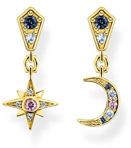 THOMAS SABO Sabo Ohrringe Royalty Stern und Mond mit Steinen aus 925 Sterlingsilber 750er Gelbgold-Vergoldung, Maße: ca. 2cm x 0,9cm, H2207-959-7