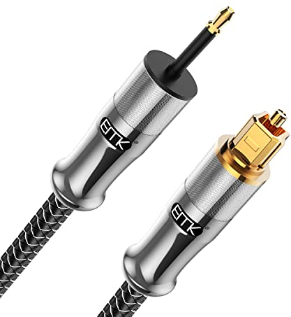 EMK 24K Gold Plated Toslink to Mini Toslink Cable Digital Nylon Braided Optical Audio Cable 3.5 mm Mini Optical Cable for Home Theater, Sound Bar (0.5M, 3.5MM Mini Toslink, Silver)