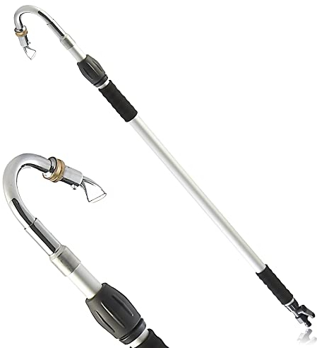 FISHTEC - Lance de Nettoyage pour Gouttière - Manche Télescopique Maniable - Hauteur de Travail : 3,5 m - Buse Coudée et Orientable - Bague Laiton - Raccord Tuyau Universel - Vanne 1/4 de Tour