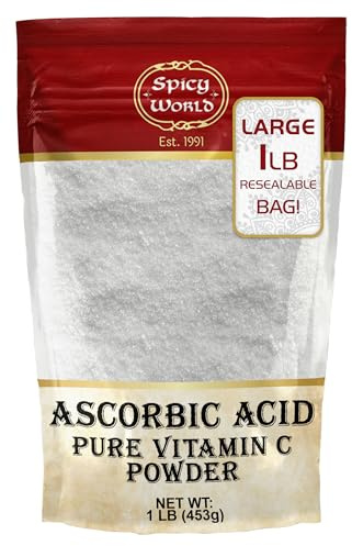 Spicy World Ascorbic Acid 1 LB Bulk Bag - Pure Vitamin C Powder - 100% Pure, Food Grade, Can be Used for Canning, Fruit, Pools - USP Grade