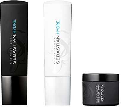 SEBASTIAN PROFESSIONAL HYDRE Vorteils-Set – Feuchtigkeitsspendendes Shampoo (250 ml), Conditioner (250 ml) & CRAFT CLAY texturierendes Haarwachs (50 g) – Pflege und Styling
