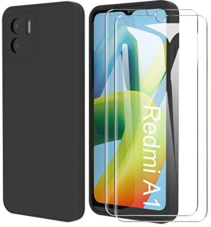 MOONESS Funda para Xiaomi Redmi A1 / A2 4G con 2 Pack Protector Pantalla,Ultrafino Silicona TPU Shockproof Carcasa Case Cover para Xiaomi Redmi A1 - Negro