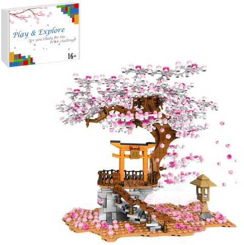 Sakura Baum Bausteine mit Minifiguren Bausatz, 1167+ Klemmbausteine Modular Japanische Kirschblütenbaum Modellbausatz mit Bauplatten, Konstruktionsspielzeug Kompatibel mit Großen Marken Baumhaus