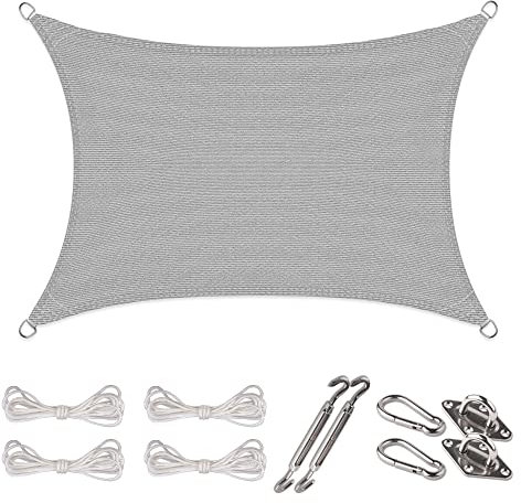 CelinaSun Sonnensegel Set Befestigung V2A Basic HDPE Rechteck 3 x 4 m hellgrau Sonnenschutz atmungsaktiv