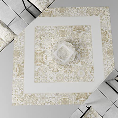 PETTI Artigiani Italiani - Accessori Tessili da Cucina, Centrotavola Moderno 90x90 cm in Microfibra, Tovaglia Centro Tavola Elegante in Stampa Digitale Vietri Tortora, 100% Made in Italy