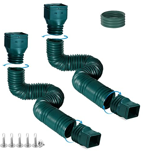 plusgutter 2 Stück Regenrinnen-Fallrohr-Verlängerungen, flexible Fallrohr-Verlängerung mit 147,3 cm + 172,7 cm ausziehbaren Rohren für Regenwasserableitung, langlebige Ablaufverlängerung mit Anschluss