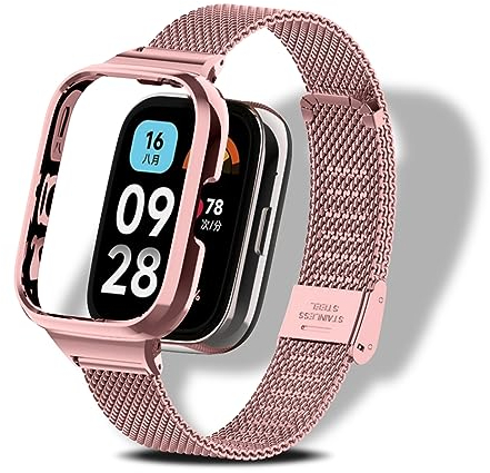 LanQii Cinturino Compatibile per Xiaomi Redmi Watch 3 Active, Acciaio Inossidabile Cinturino in Maglia Metallo Milanese Uomini Donne Braccialetto di Ricambio per Xiaomi Redmi Watch 3 Active -Rosa