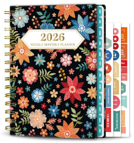 Ymumuda Planer 2024, Wochenplaner Monatsplaner 2024, 12-Monats-Schulplaner von JAN.2024 bis DEC.2024, 21,3 x 15,2 cm, Spiralplaner Notizbuch mit Aufklebern, Gummibandverschluss, Innentasche,